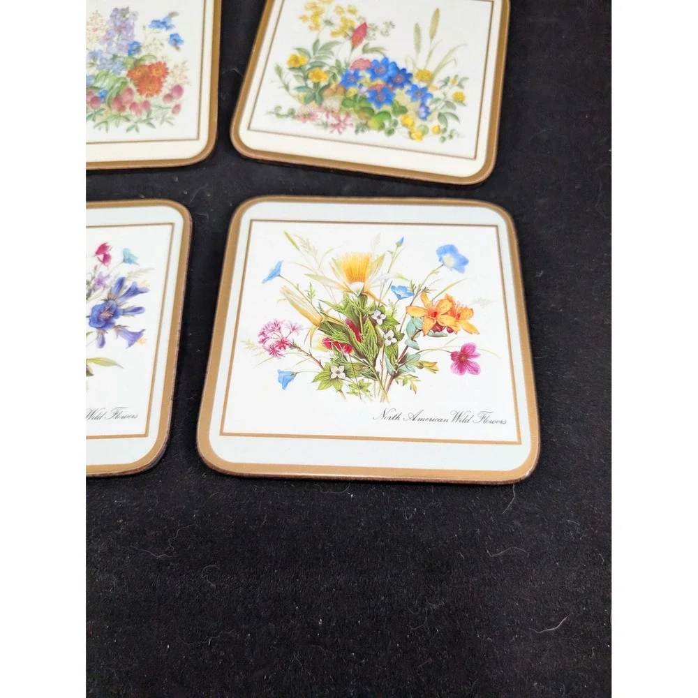 Pimpernel North American Wild Flowers Acrylic Coasters 6 Cork Back‎ England